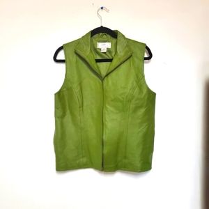 Lisa International Vintage Women’s sz M Green 100% Leather Full Zip Vest Jacket